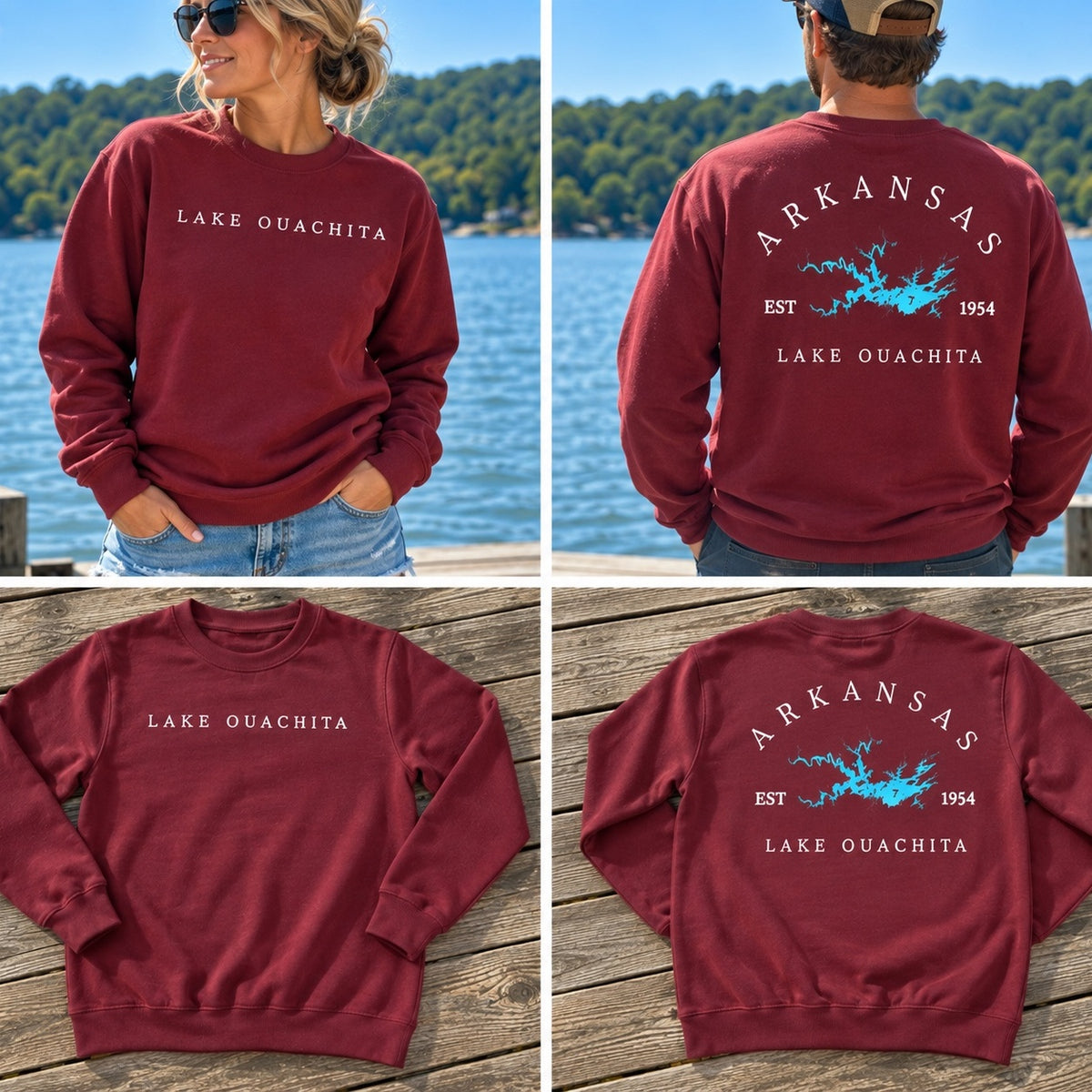 Lake Ouachita Map Crew Neck Sweatshirt